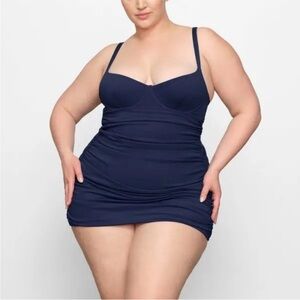 SKIMS Midnight Navy Sculpting Swim Ruched One Piece Swimsuit Tummy Control